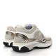 CHANEL Fabric Laminated Calfskin Stretch CC Womens Sneakers 37 White Gold Silver